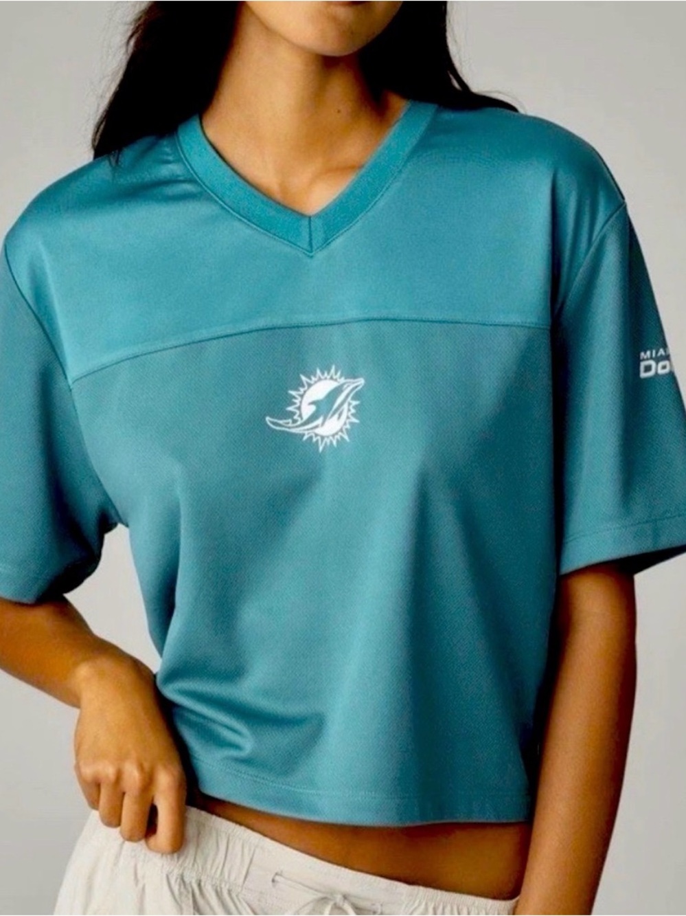 Miami Dolphins Teal V-Neck Cropped Jersey